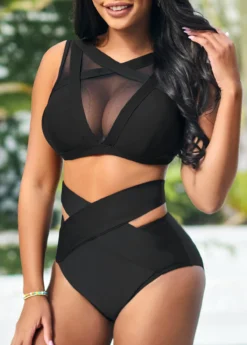 High Waisted Black Cross Strap Bikini Bottom -Elegance Swimwear Store 319070 P 16697766709083