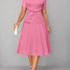 Pink Twist Short Sleeve Round Neck Dress