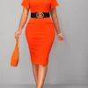 Orange Cut Out Short Sleeve Bodycon Dress