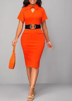 Orange Cut Out Short Sleeve Bodycon Dress