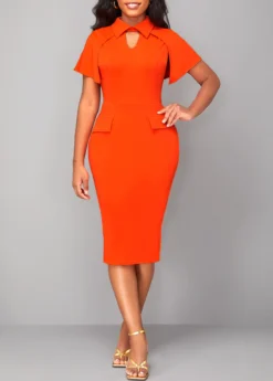 Orange Cut Out Short Sleeve Bodycon Dress -Elegance Swimwear Store 319093 P 16704941641542