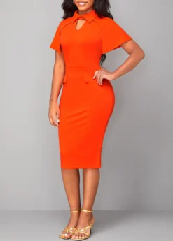 Orange Cut Out Short Sleeve Bodycon Dress -Elegance Swimwear Store 319093 P 16704941644963