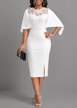 White Lace Half Sleeve Bodycon Dress -Elegance Swimwear Store 319095 P 16758583150083