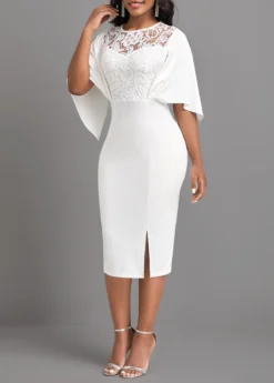 White Lace Half Sleeve Bodycon Dress -Elegance Swimwear Store 319095 P 16758583152602
