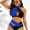 Criss Cross Contrast Blue Bikini Set