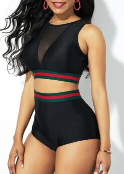 Mesh Black Contrast Stitch Bikini Set -Elegance Swimwear Store 319115 P 16697779180512