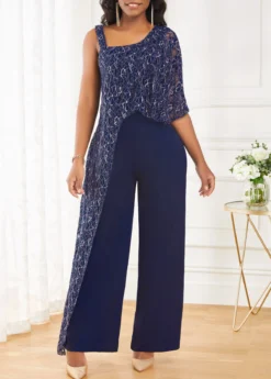 Navy Lace Sleeveless One Shoulder Jumpsuit -Elegance Swimwear Store 319158 P 16717049630954