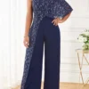 Navy Lace Sleeveless One Shoulder Jumpsuit