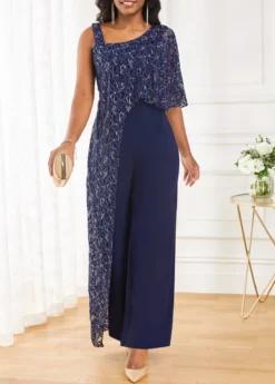 Navy Lace Sleeveless One Shoulder Jumpsuit -Elegance Swimwear Store 319158 P 16717049634483