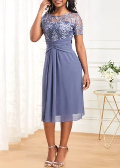Plus Size Dusty Blue Lace H Shape Dress -Elegance Swimwear Store 319161 P 16800884002672