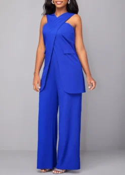 Royal Blue Criss Cross Sleeveless Jumpsuit -Elegance Swimwear Store 319215 P 16704941551072