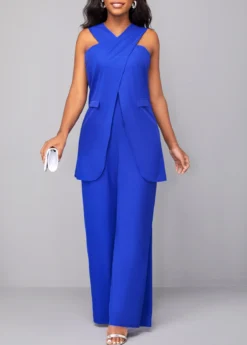 Royal Blue Criss Cross Sleeveless Jumpsuit -Elegance Swimwear Store 319215 P 16704941551884
