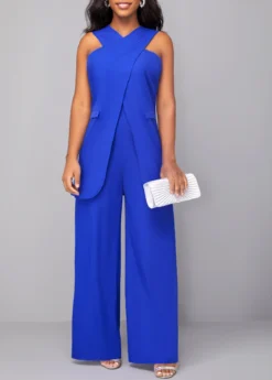 Royal Blue Criss Cross Sleeveless Jumpsuit -Elegance Swimwear Store 319215 P 16704941555363
