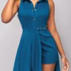 Peacock Blue Snap Button Sleeveless Romper