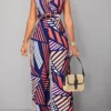 Multi Color Striped Belted Sleeveless Jumpsuit