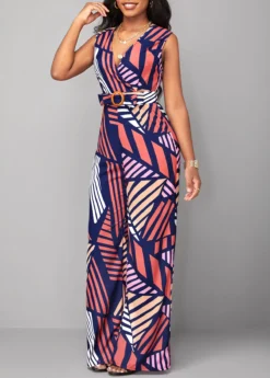 Multi Color Striped Belted Sleeveless Jumpsuit -Elegance Swimwear Store 319496 P 16771207308602