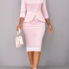 Plus Size Light Pink Contrast Binding Bodycon Dress