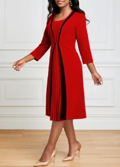 Red Pleated Hem Square Neck Dress -Elegance Swimwear Store 319775 P 16684196603933