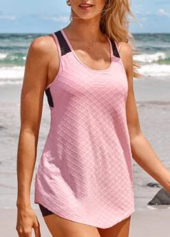 Criss Cross Pink Lace Tankini Set