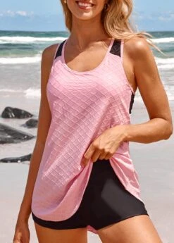 Criss Cross Pink Lace Tankini Set -Elegance Swimwear Store 319860 P 16752174217792