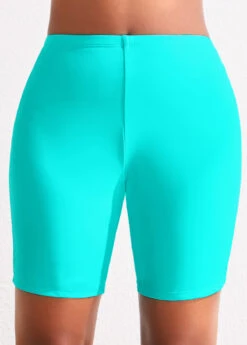 High Waisted Plus Size Cyan Swim Shorts