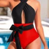 Criss Cross Red One Piece Swimwear