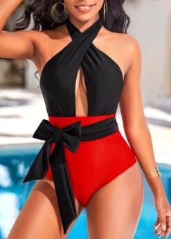 Criss Cross Red One Piece Swimwear