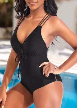 Criss Cross Black Tie Front One Piece Swimwear -Elegance Swimwear Store 320272 P 16722762942292