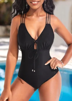 Criss Cross Black Tie Front One Piece Swimwear -Elegance Swimwear Store 320272 P 16722762947243