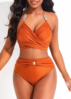 Criss Cross High Waisted Brick Red Bikini Set -Elegance Swimwear Store 320410 P 16774736330874
