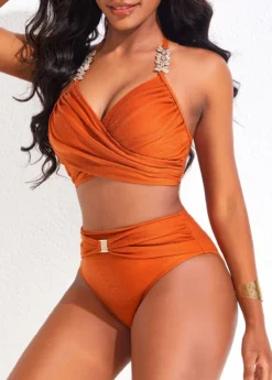 Criss Cross High Waisted Brick Red Bikini Set -Elegance Swimwear Store 320410 P 16774736336122