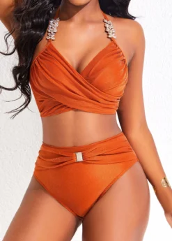 Criss Cross High Waisted Brick Red Bikini Set -Elegance Swimwear Store 320410 P 16774736338946