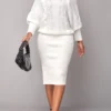 White Long Sleeve Boat Neck Bodycon Dress