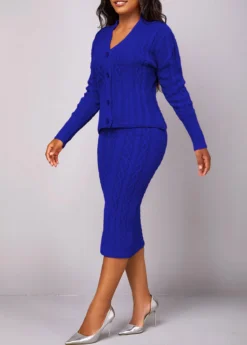 Dark Blue Long Sleeve Button Top And Skirt -Elegance Swimwear Store 320539 P 16692531669052