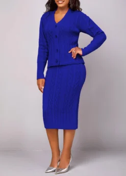 Dark Blue Long Sleeve Button Top And Skirt -Elegance Swimwear Store 320539 P 16692531676193