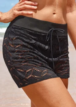 Mid Waisted Black Lace Beach Shorts -Elegance Swimwear Store 320549 P 16750800892212