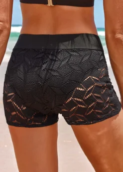 Mid Waisted Black Lace Beach Shorts -Elegance Swimwear Store 320549 P 16750800899271