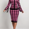 Hot Pink Two Piece Houndstooth Print Top And Skirt