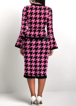 Hot Pink Two Piece Houndstooth Print Top And Skirt -Elegance Swimwear Store 320693 P 1669883588142