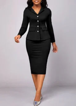 Black Long Sleeve Lapel Two Piece Suit