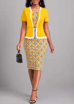 Ginger Geometric Print Short Sleeve Bodycon Dress 9 Ginger Geometric Print Short Sleeve Bodycon Dress -Elegance Swimwear Store 320707 P 16733507626774