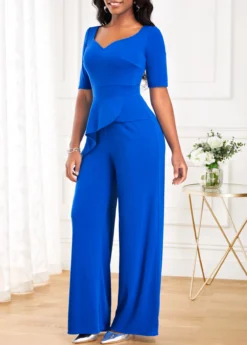 Blue Ruffle Long Half Sleeve Heart Collar Jumpsuit 7 Blue Ruffle Long Half Sleeve Heart Collar Jumpsuit -Elegance Swimwear Store 320733 P 16721284934902