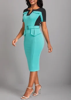 Cyan Split Belted Short Sleeve Bodycon Dress 6 Cyan Split Belted Short Sleeve Bodycon Dress -Elegance Swimwear Store 320736 P 16715848718672