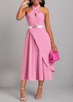 Pink Criss Cross Sleeveless Layered Dress