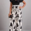 Black Ruffle Leaf Print Sleeveless Jumpsuit
