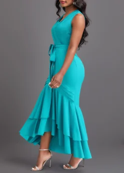 Cyan Mermaid Belted Sleeveless V Neck Bodycon Dress 7 Cyan Mermaid Belted Sleeveless V Neck Bodycon Dress -Elegance Swimwear Store 320880 P 16758595061712