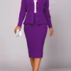 Violet Long Sleeve Button Top And Skirt