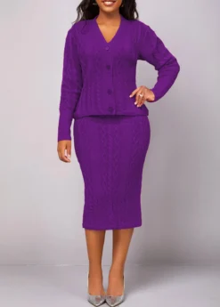 Violet Long Sleeve Button Top And Skirt -Elegance Swimwear Store 320917 P 16697054437414