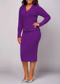 Violet Long Sleeve Button Top And Skirt -Elegance Swimwear Store 320917 P 16697054437713