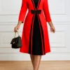 Red Fake 2in1 3/4 Sleeve Dress